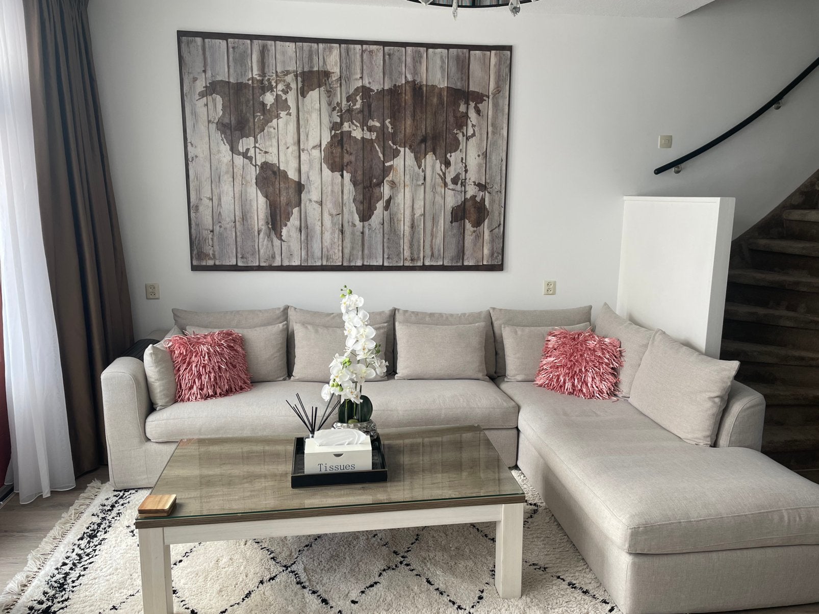 Mooie grote cavas wereldkaart, Ophalen, Zo goed als nieuw, 125 cm of meer, Schilderij