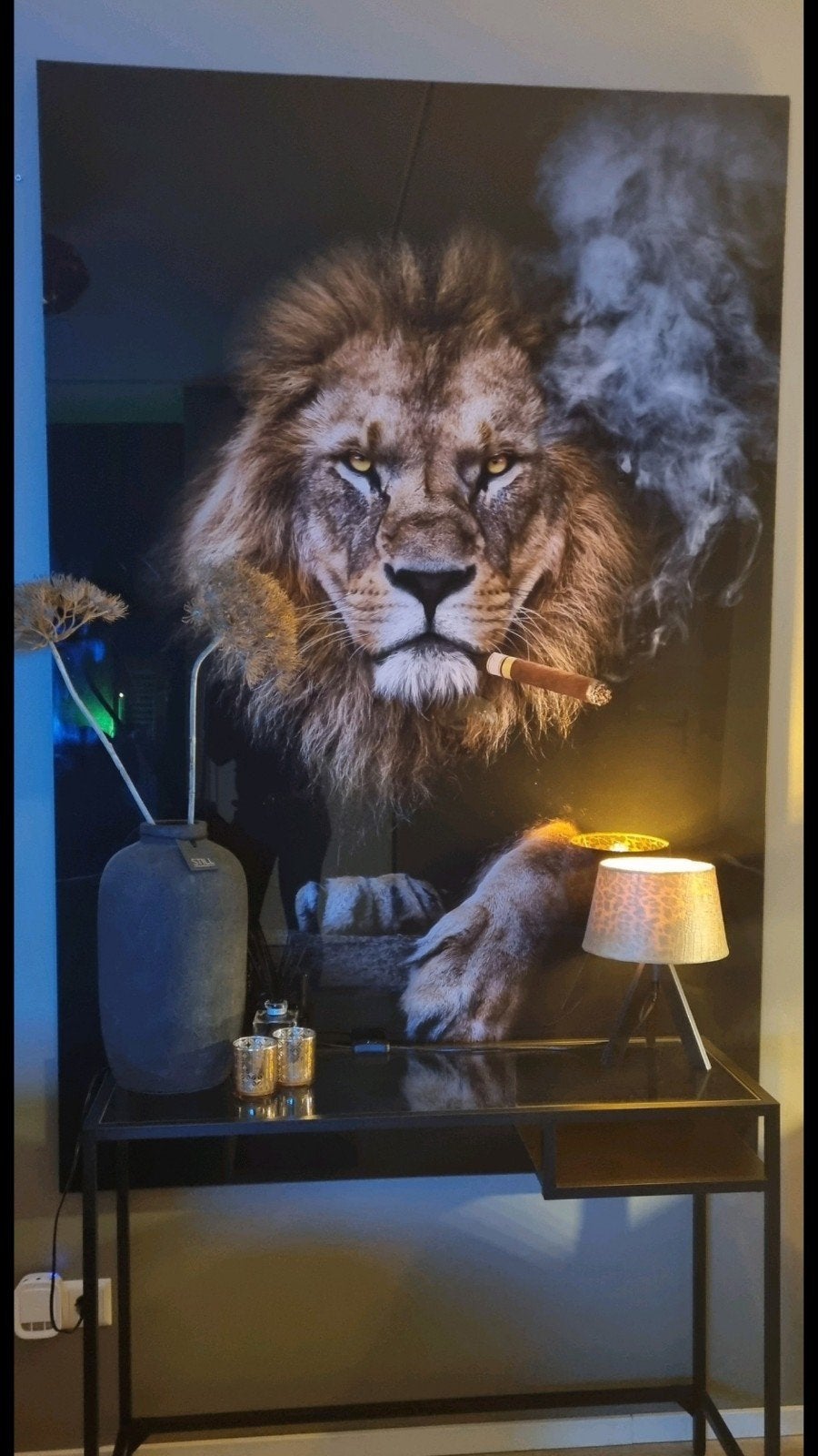 Glas schilderij GROOT op plexiglas van een Leeuw, Ophalen, Zo goed als nieuw, Schilderij