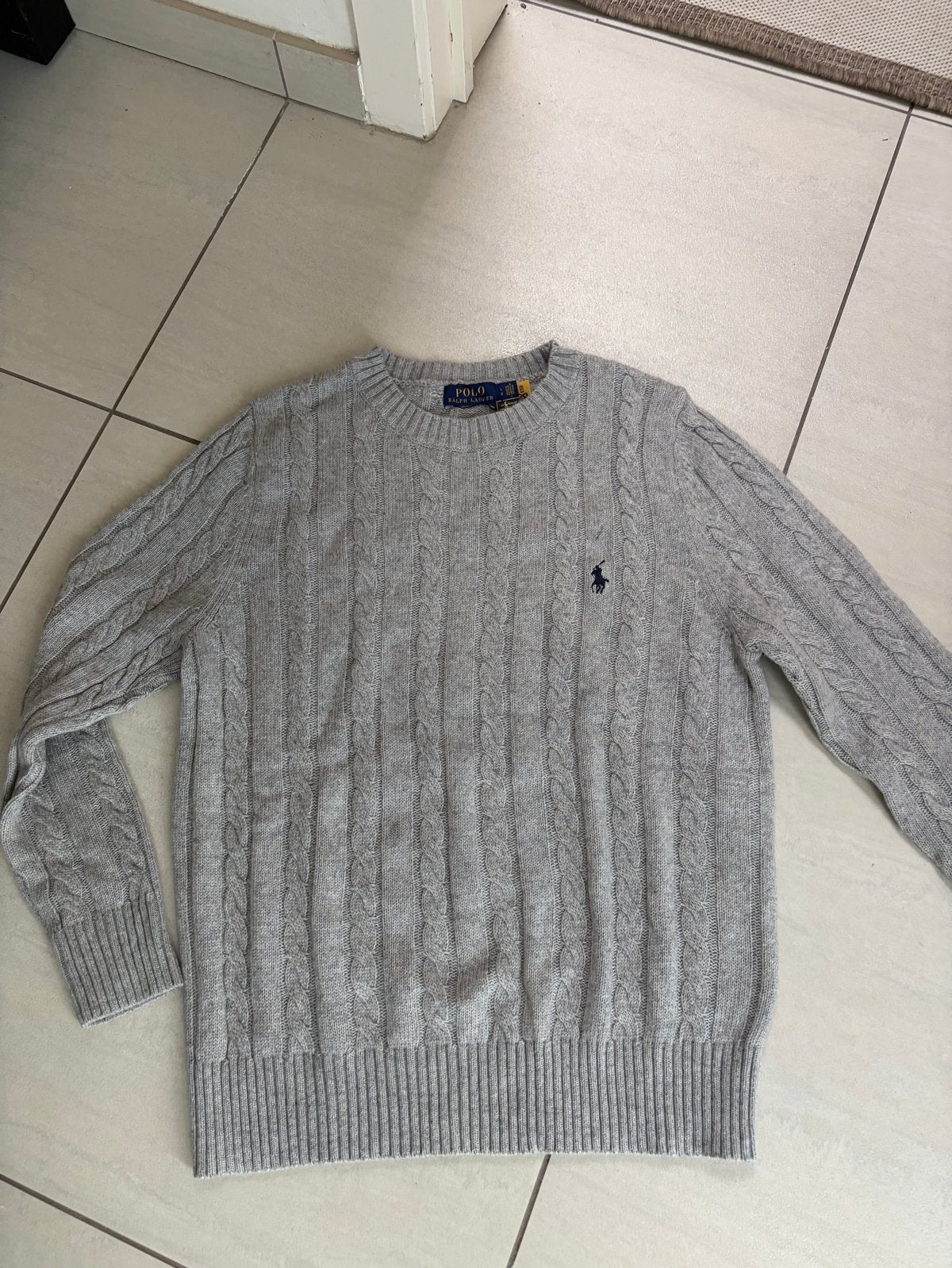 Ralph Lauren kabelgebreide trui - Grijs - Maat L, Kleding | Heren, Ophalen of Verzenden, Zo goed als nieuw, Maat 52/54 (L), Grijs