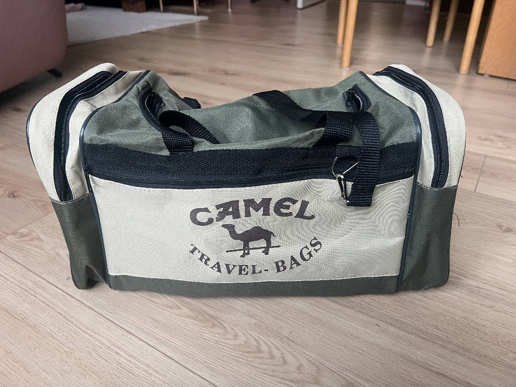 Vintage Camel Travel Bag – groen/beige – zgan, 40 tot 60 cm, 30 cm of meer, Beige, Minder dan 35 cm