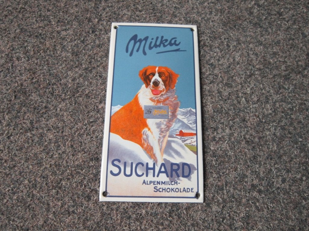 MILKA EMAILLE RECLAMEBORD, Ophalen, Zo goed als nieuw, Reclamebord