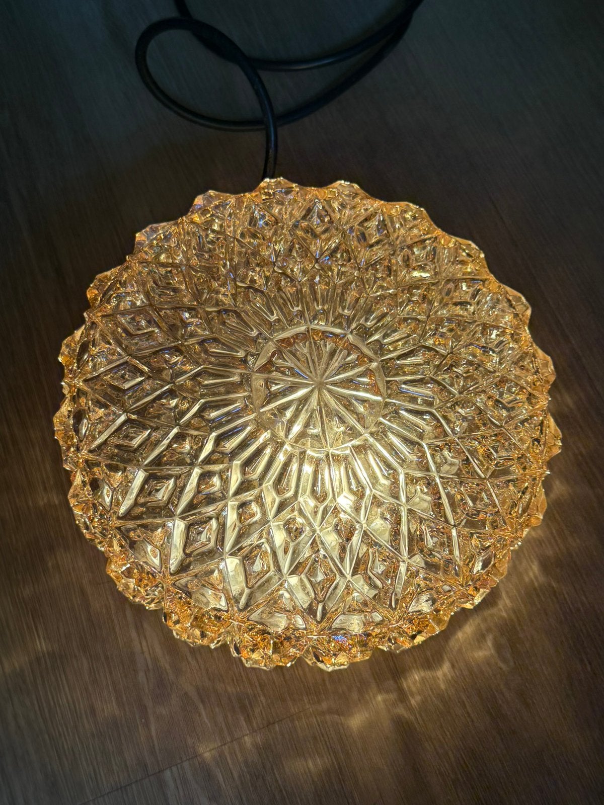 Vintage plafonniere amberglas, Huis en Inrichting, Ophalen of Verzenden, Zo goed als nieuw