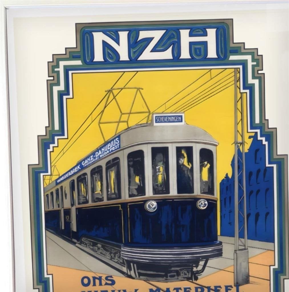 [Poster in Lijst] NZH Tram Art Deco Reclame Affiche, Verzenden, Nieuw, Tram, Overige typen