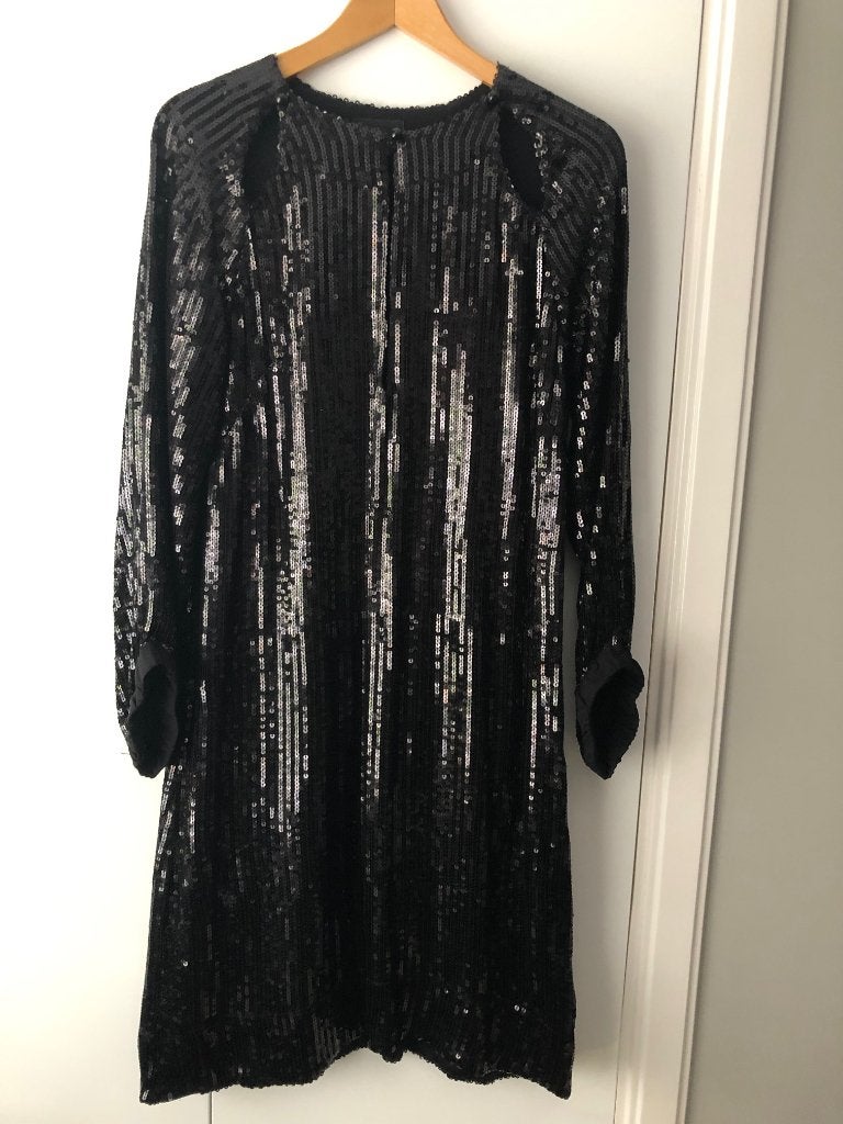stella nova LBD black pailletten party tunic dress jurk | m, Ophalen, Zo goed als nieuw, Maat 38/40 (M), Zwart