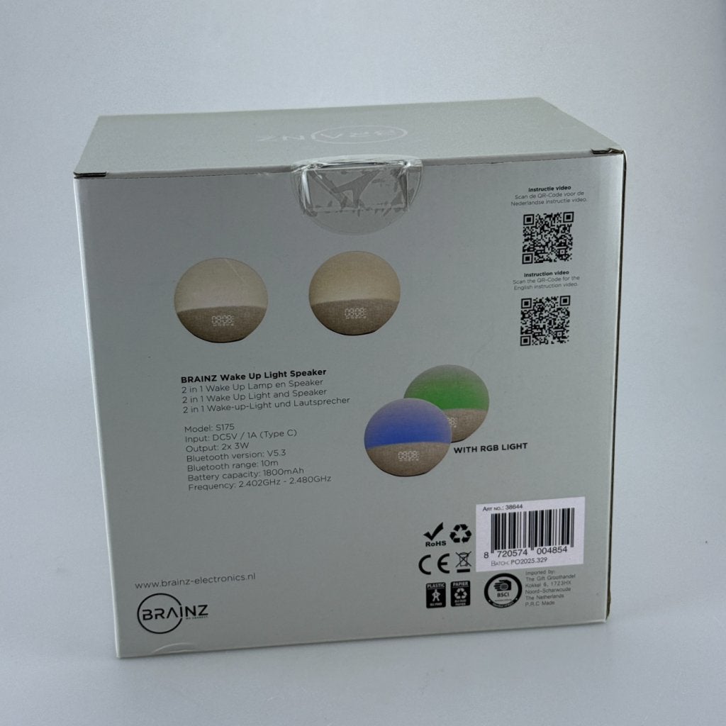 Brainz Wake up Light Speaker Bruin Nieuw in doos, Flex Ltd., Gebruikt, https://flex.com/contact-us, Nobelstraat 10, 5807 GA Oostrum LB, Limburg, Nederland
