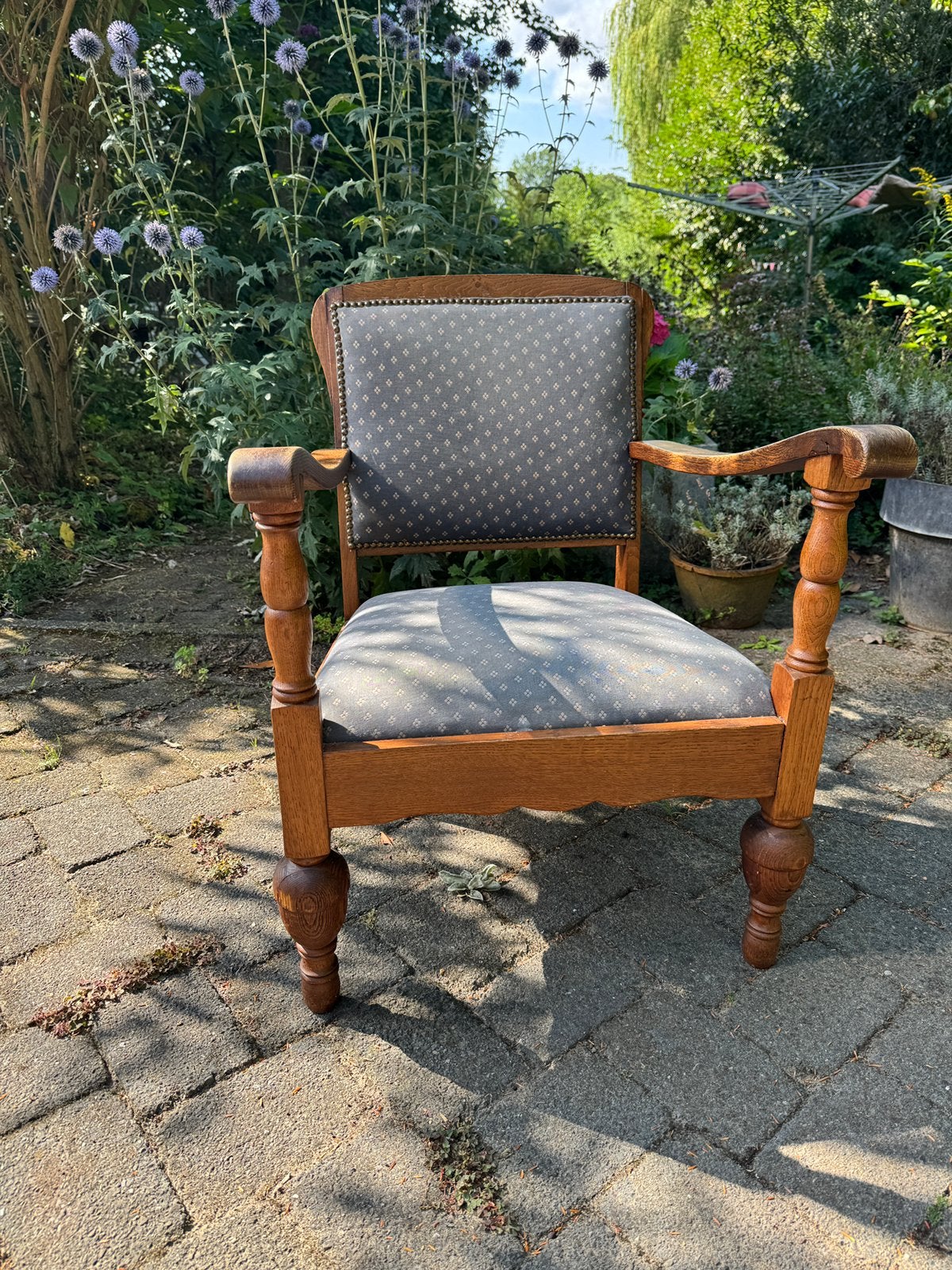 Fauteuil brocante hout blauw vintage, Antiek en Kunst, Ophalen