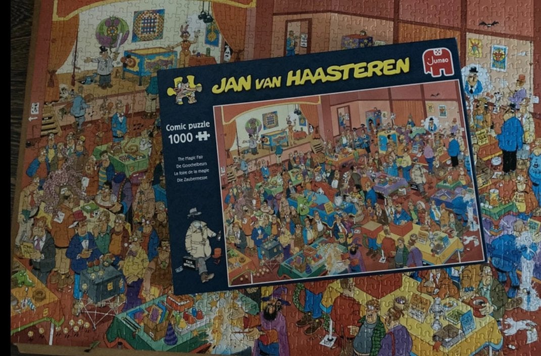 Jan van Haasteren, goochelbeurs, 1000, Ophalen of Verzenden, 500 t/m 1500 stukjes, Gebruikt, Legpuzzel