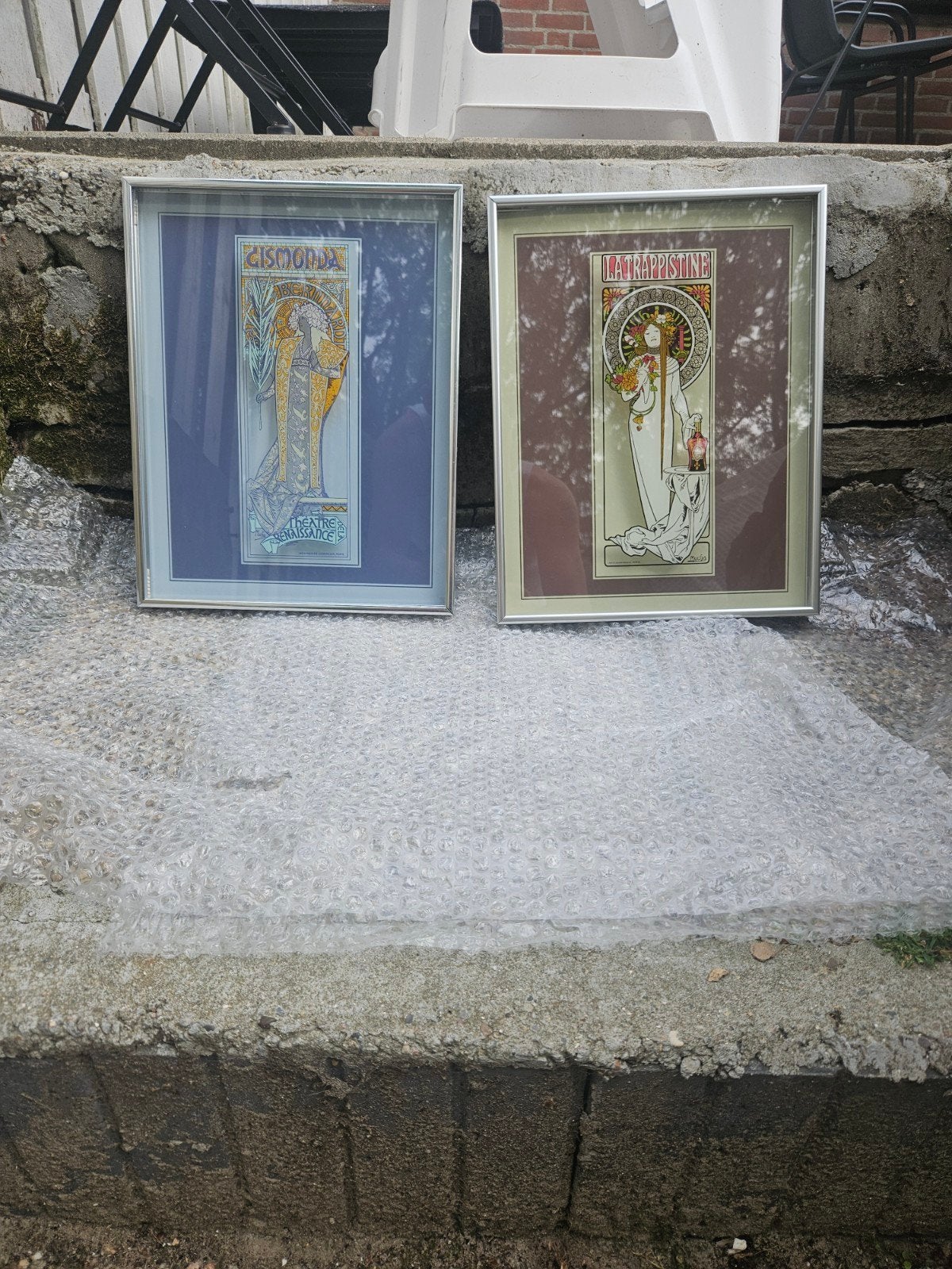 Set van 2 Alphonse Mucha Art Nouveau prints op glas., Antiek en Kunst, Kunst | Tekeningen en Foto's, Print, Print/reproductie