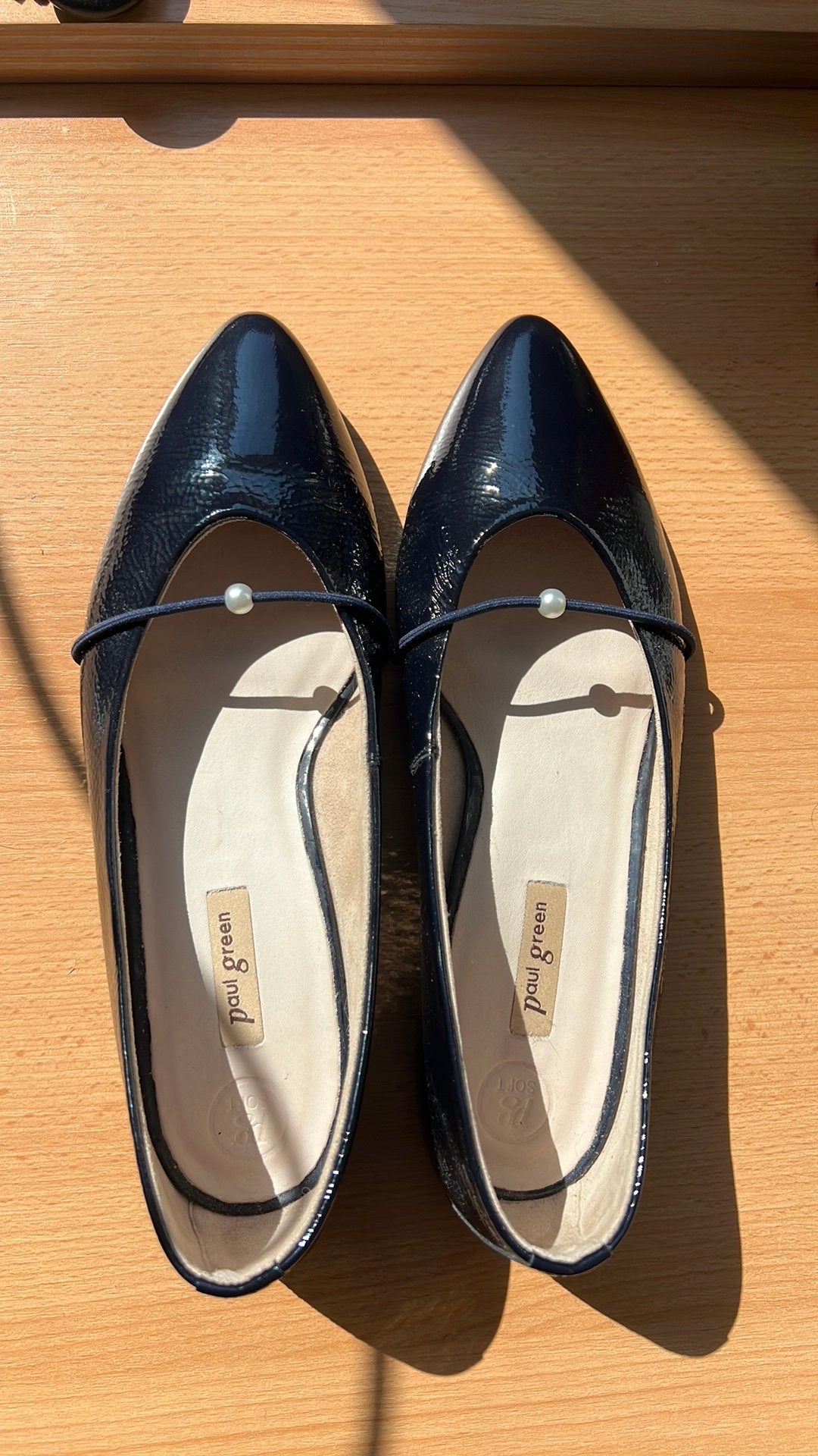 Paul Green ballerina donkerblauw leer met parel maat 36, Blauw, Zo goed als nieuw, Ballerina's, Ophalen of Verzenden