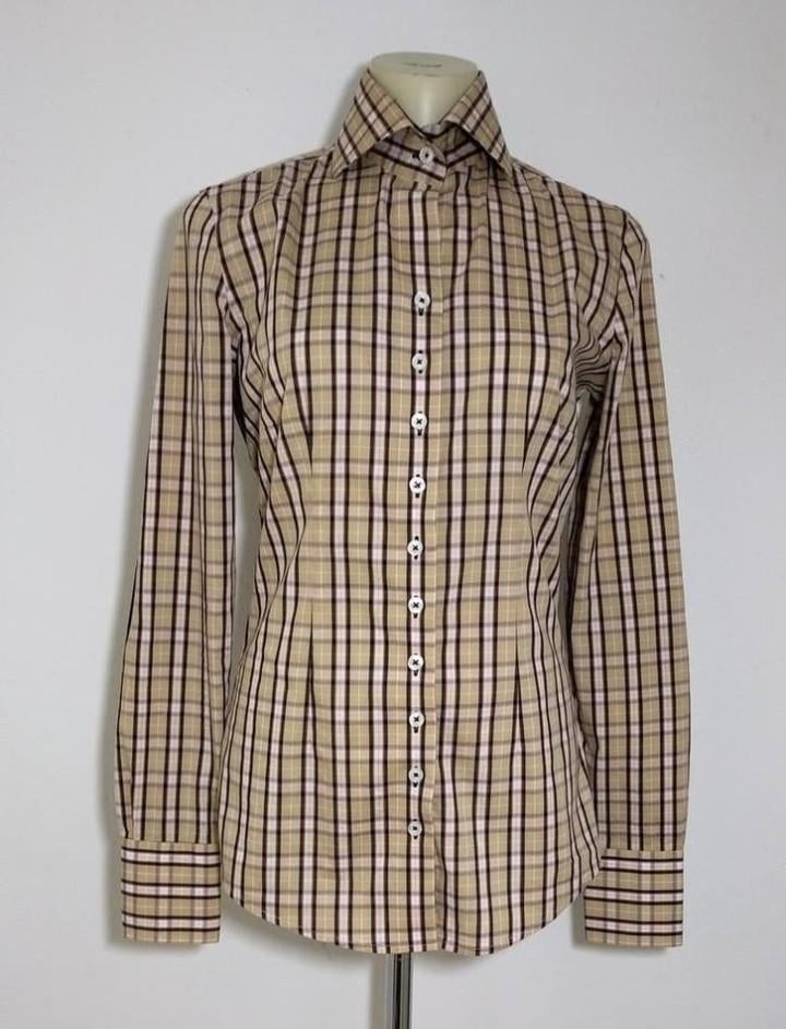 Beige geruite blouse met stretch van Cavallaro Napoli, Verzenden, Zo goed als nieuw, Maat 36 (S), Beige