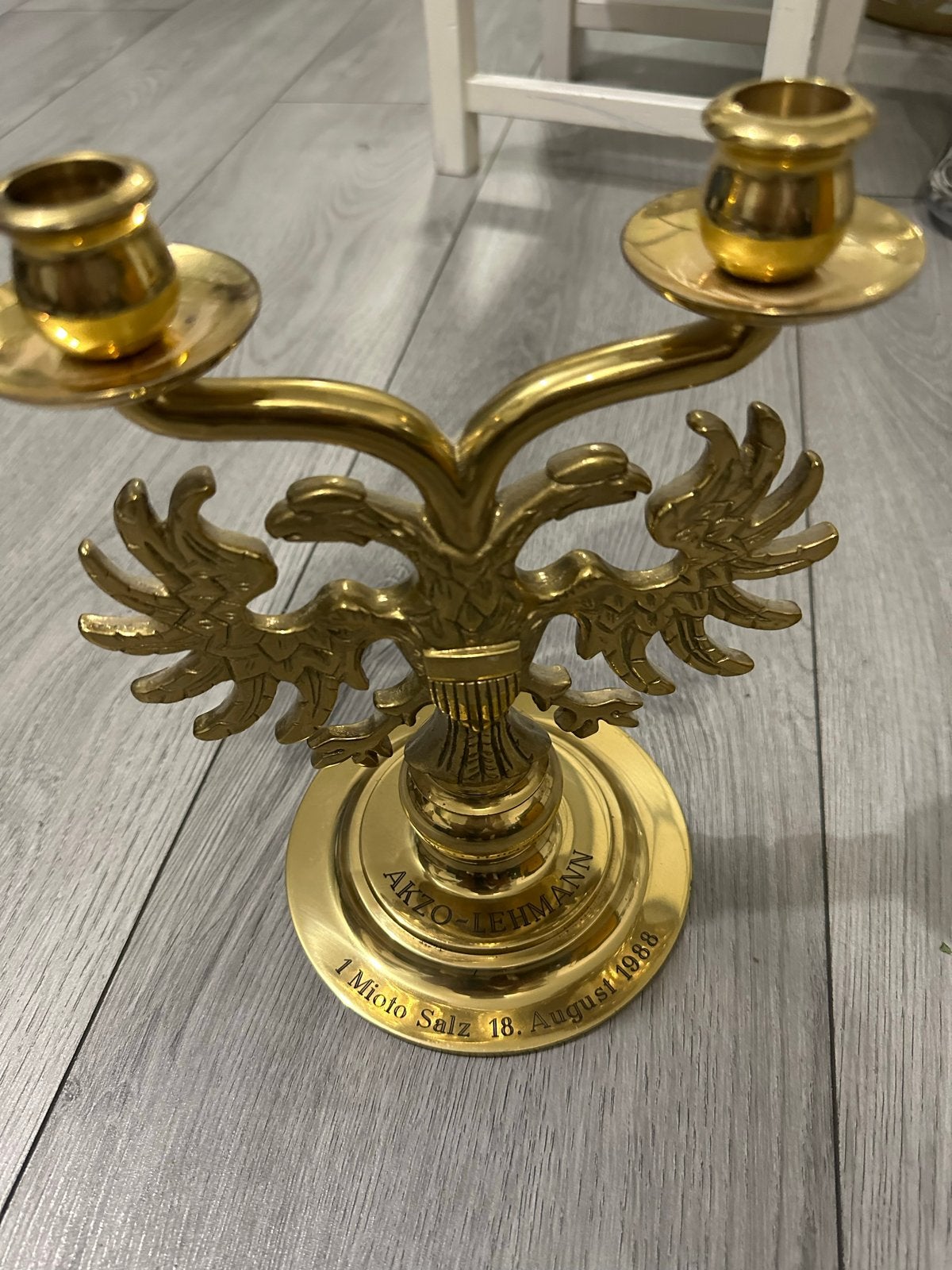 Brons Kandelaber met Dubbele Adelaar, Akzo-Lehmann 1988, Ophalen of Verzenden, Koper of Brons