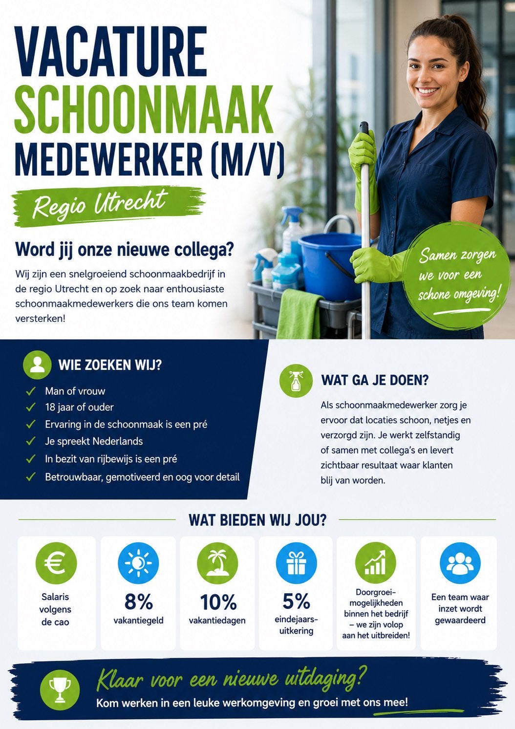 Vacature: Schooonmaakmedewerker m/v , Utrecht, Vacatures, Vacatures | Schoonmaak en Facilitaire diensten, Overige niveaus, Overige vormen