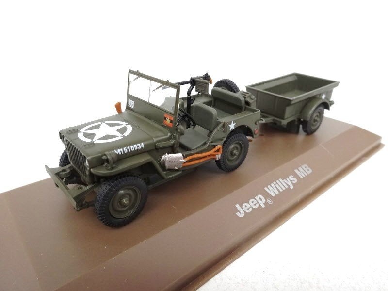Modelauto Leger Jeep Willys MB met aanhanger 1:43 Verzamelen, Ophalen of Verzenden, Gebruikt, Auto, Overige merken