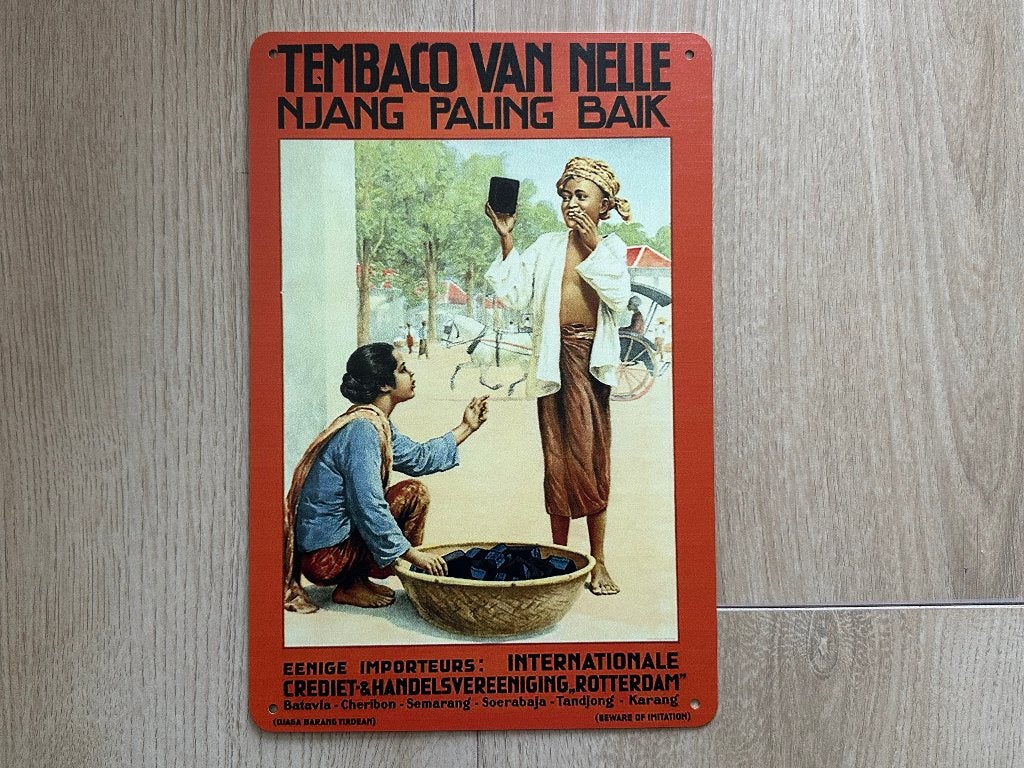 Reclamebord Tembaco Van Nelle – Njang Paling Baik 20x30, Ophalen of Verzenden, Zo goed als nieuw, Reclamebord