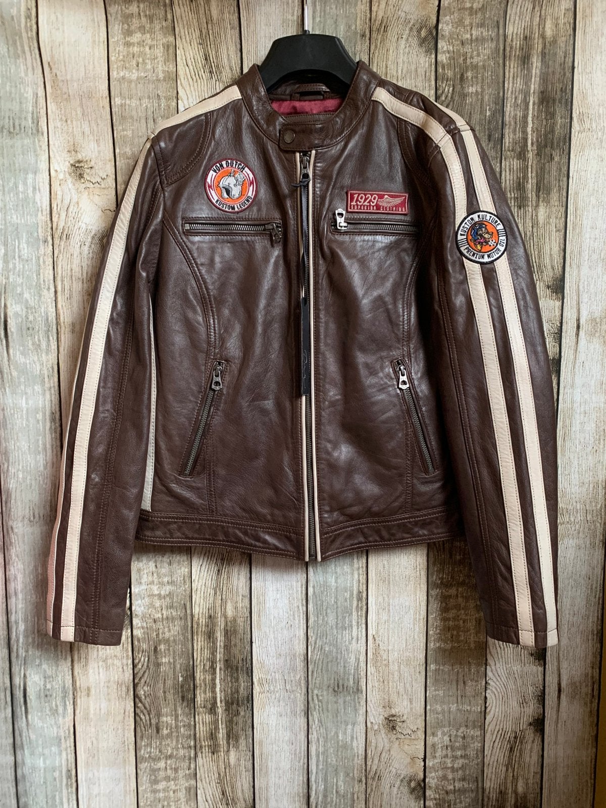 DNR Von Dutch super gave leren biker jack (Maat 36/38) nieuw, Verzenden, Nieuw, Maat 36 (S), Bruin