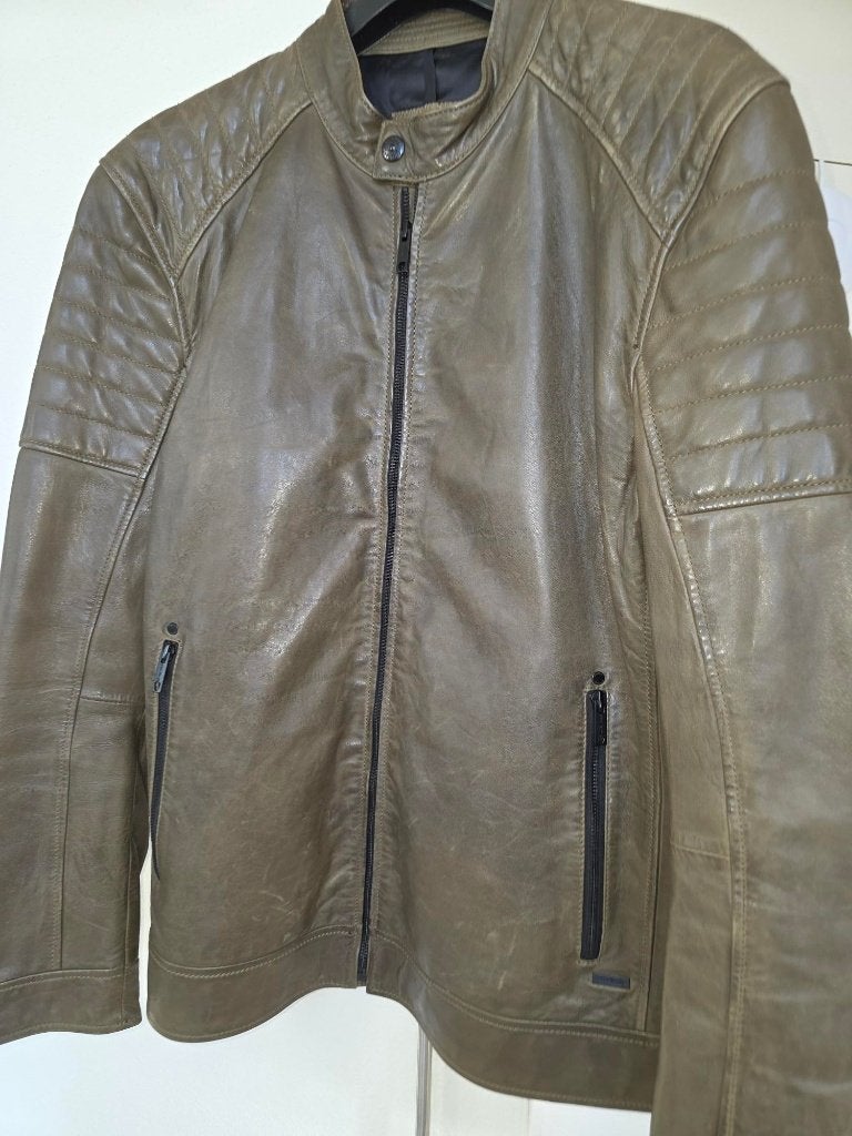 Strellson Premium Biker leren jas olijfgroen zgan maat 54, Maat 52/54 (L), Strellson, Verzenden, Zo goed als nieuw