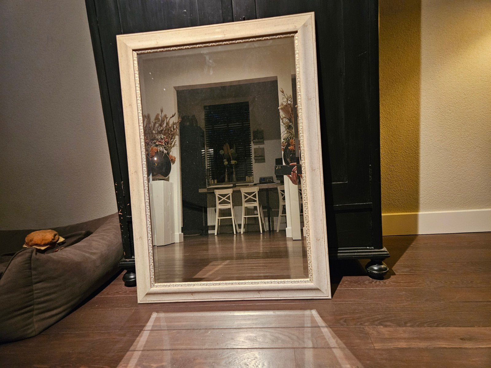 Prachtige brocante spiegel met facet geslepen glas, Ophalen, Rechthoekig, 50 tot 100 cm, 100 tot 150 cm