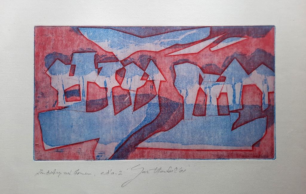 Landschap met bomen - Kunstenaar: Jan Henkel, 40 cm, 50 cm, Ophalen of Verzenden, Gesigneerd