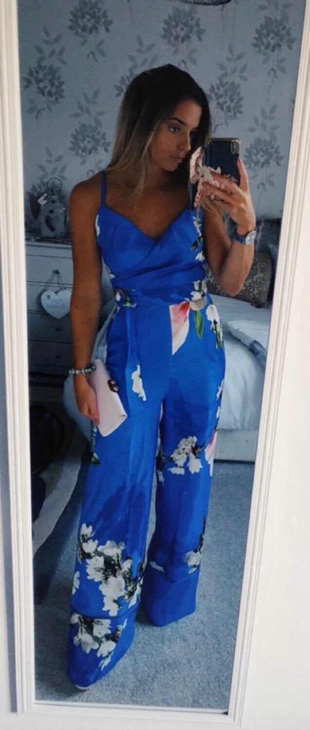 Ted Baker achitterende jumpsuit blauw/bloemenprint maat 38, Verzenden, Nieuw, Maat 38/40 (M), Meerkleurig
