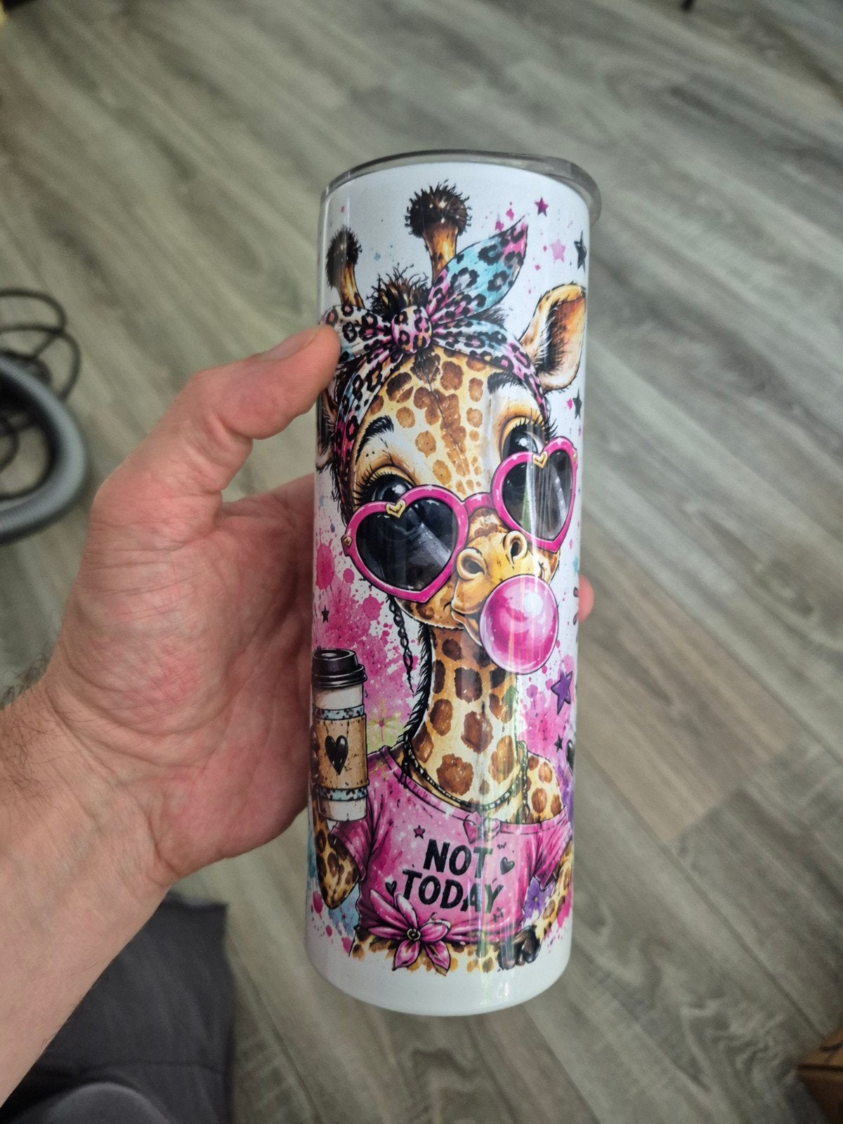 Grappige Giraffe RVS Tumbler met rietje en borsteltje, Overige typen, Ophalen of Verzenden, Zo goed als nieuw, Metaal
