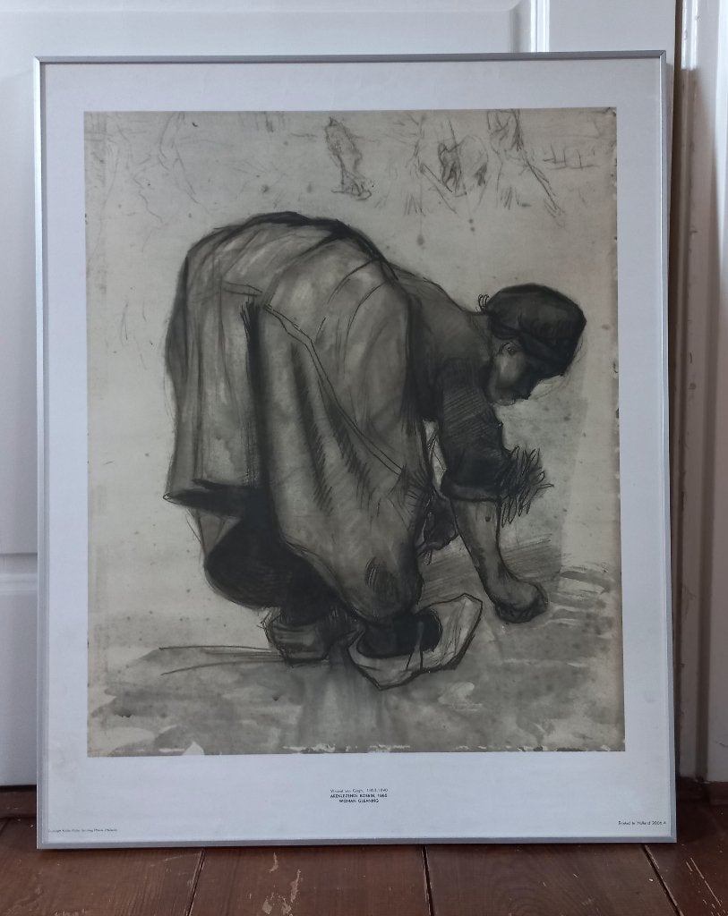 Vincent van Gogh tekening 'Woman Cleaning' 'Boerin' @DOC61, Antiek en Kunst, Portret of Personen, Oud hollands, Achter glas, Ophalen of Verzenden
