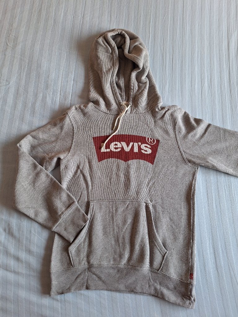 Mooie sweater/hoody merk Levi maat XS in grijs/bordeaux, Ophalen of Verzenden, Zo goed als nieuw, Maat 34 (XS) of kleiner, Grijs
