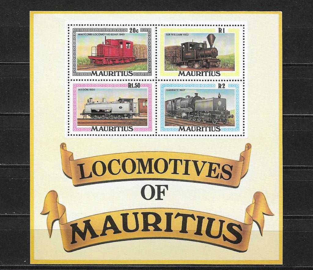 Mauritius blok treinen locomotief, Ophalen of Verzenden, Postfris, Treinen