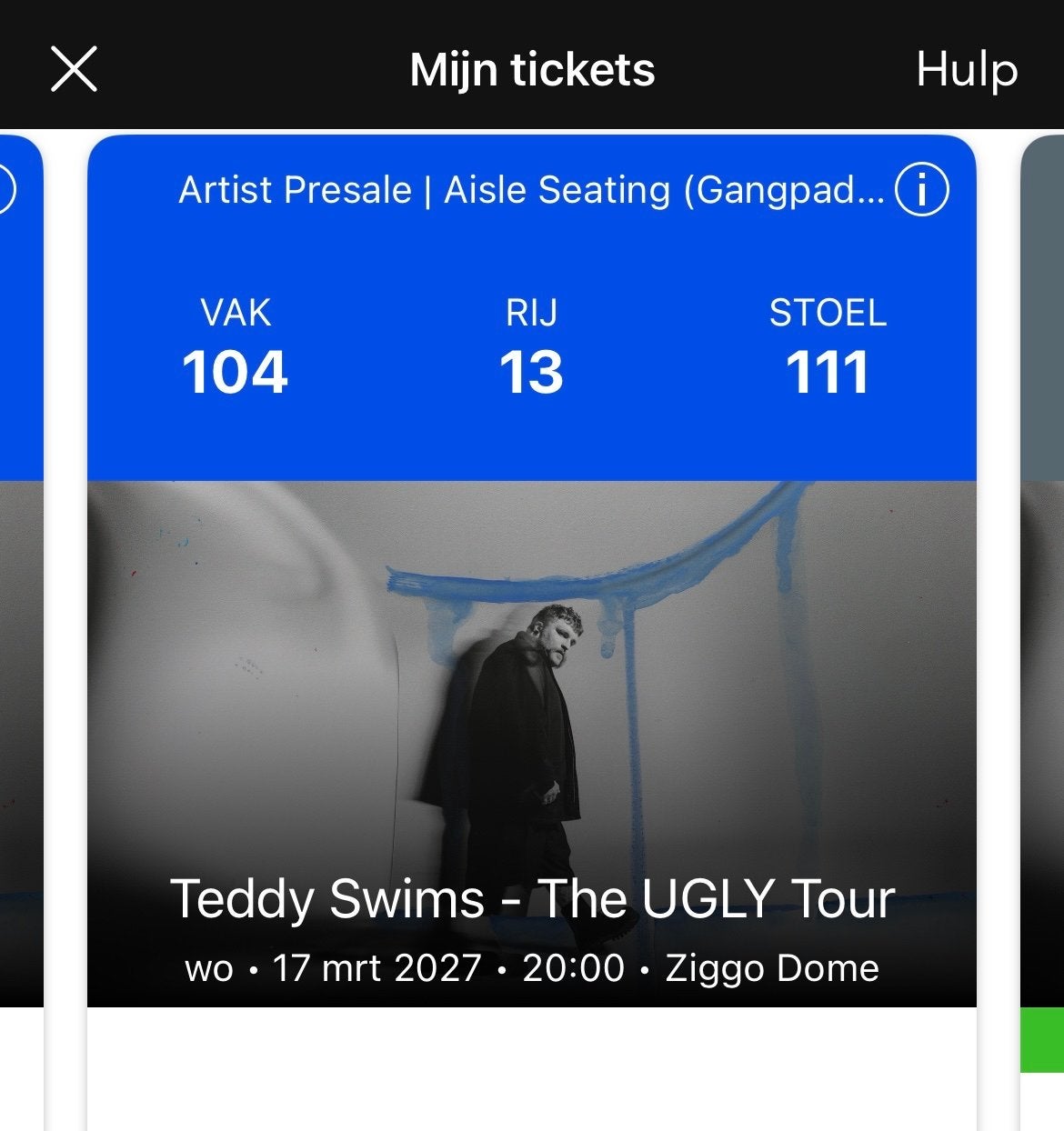 2x tickets zitplaatsen teddy swims wo 17 maart - amsterdam, Twee personen, Maart