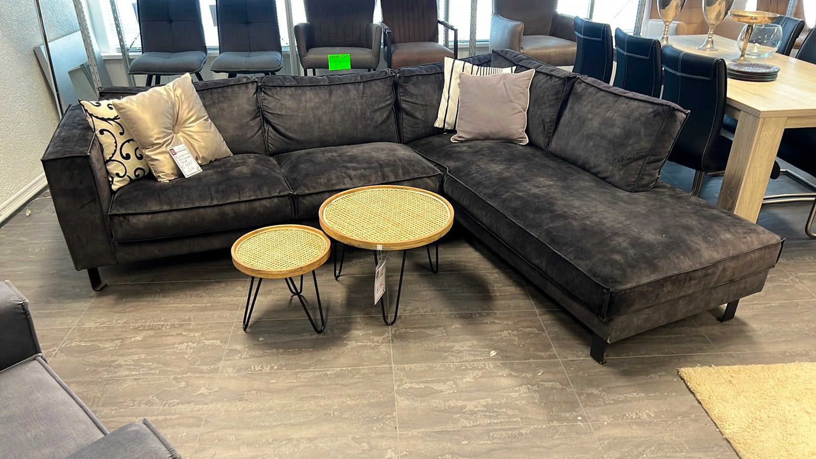 Hoekbank antraciet velvet 210/250, Ophalen, Nieuw