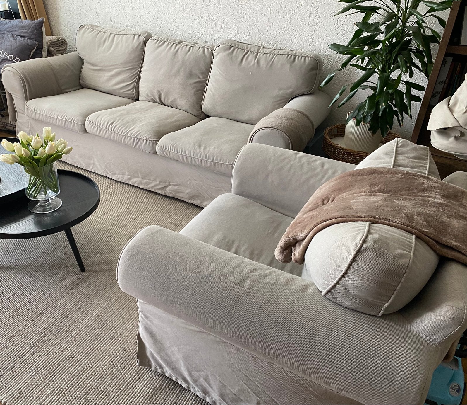 3 zits Bank met LoveSeat/Fauteuil IKEA, Huis en Inrichting, Banken | Bankstellen, Ophalen, Zo goed als nieuw