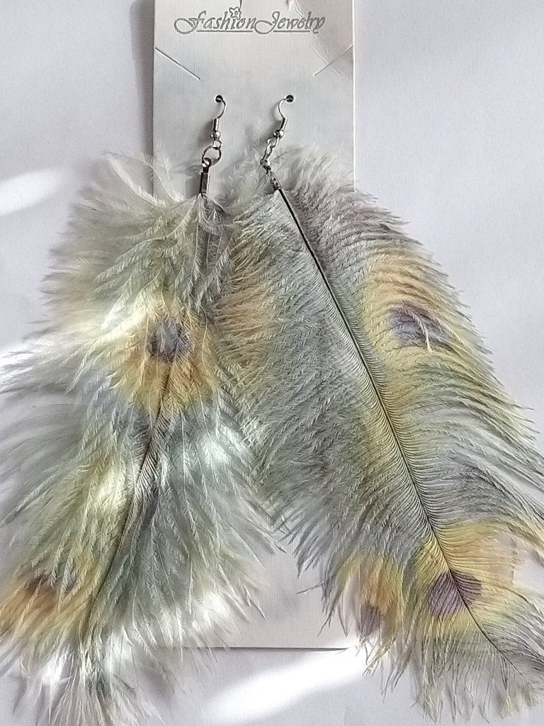 Fluffy pauwen print veren hang oorbellen, Overige materialen, Hangers, Nieuw, Ophalen of Verzenden