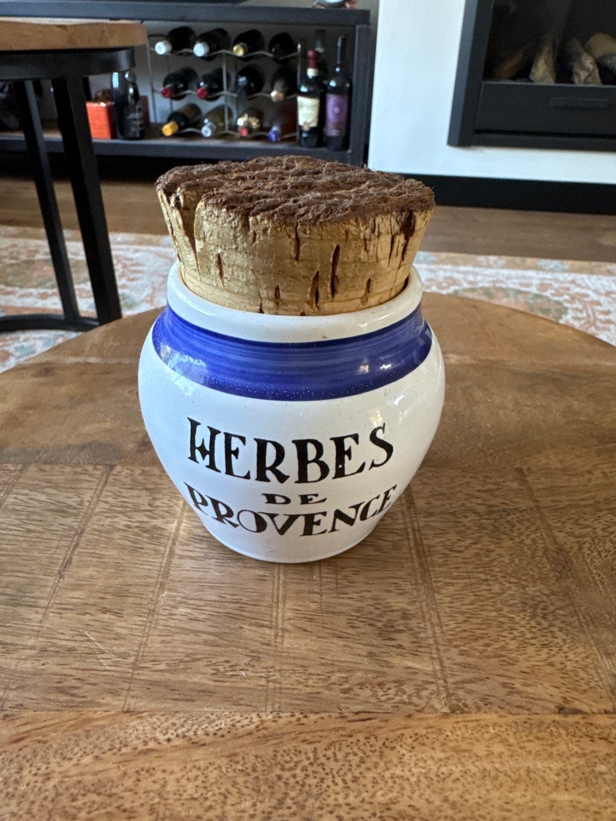 Vintage kruidenpotje 'Herbes de Provence' met kurk, Antiek en Kunst, Antiek | Keramiek en Aardewerk, Ophalen of Verzenden
