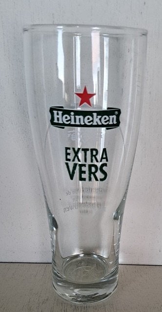 Heineken Bierglas Ellipse 0,25L groen logo Extra vers, Ophalen of Verzenden, Gebruikt, Glas of Glazen, Heineken