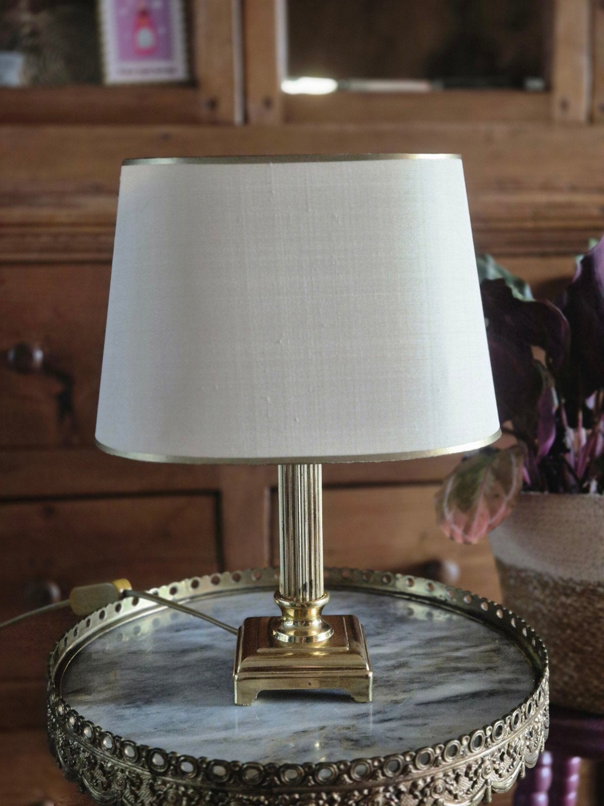 Vintage Hollywood Regency Tafellamp – Messing Kolomlamp (Jar, Huis en Inrichting, Lampen | Tafellampen, Ophalen, Goud, E14 (klein)