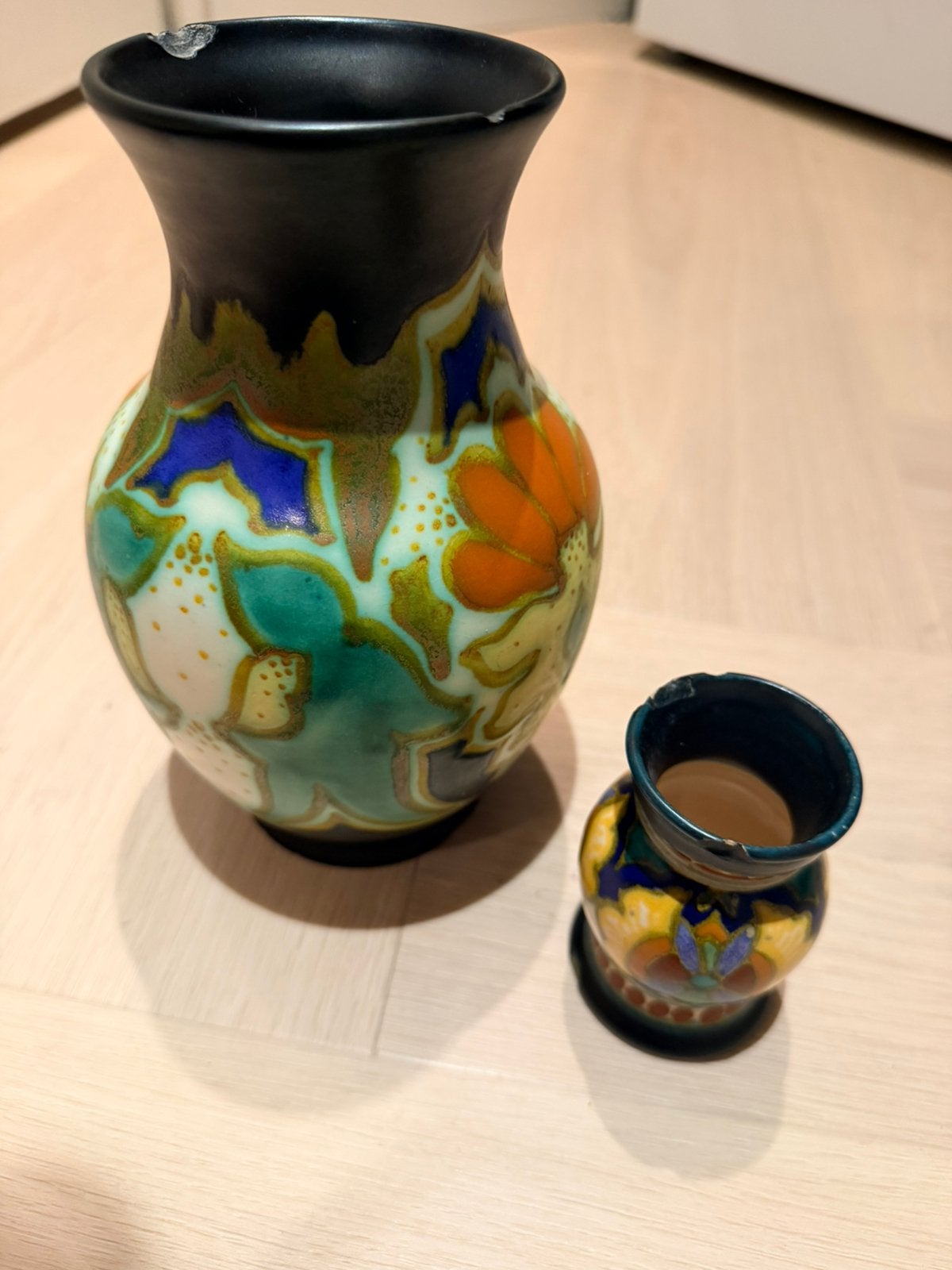2 oude Kon Goedewaagen Gouda vazen-handbeschilderd plateel, Antiek en Kunst, Ophalen of Verzenden