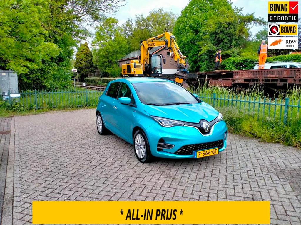 Renault ZOE R135 Intens Bose 52 kWh (ex Accu) lage km ALLINP, Auto's, Renault, 12 maanden, Gebruikt, Zwart, Blauw