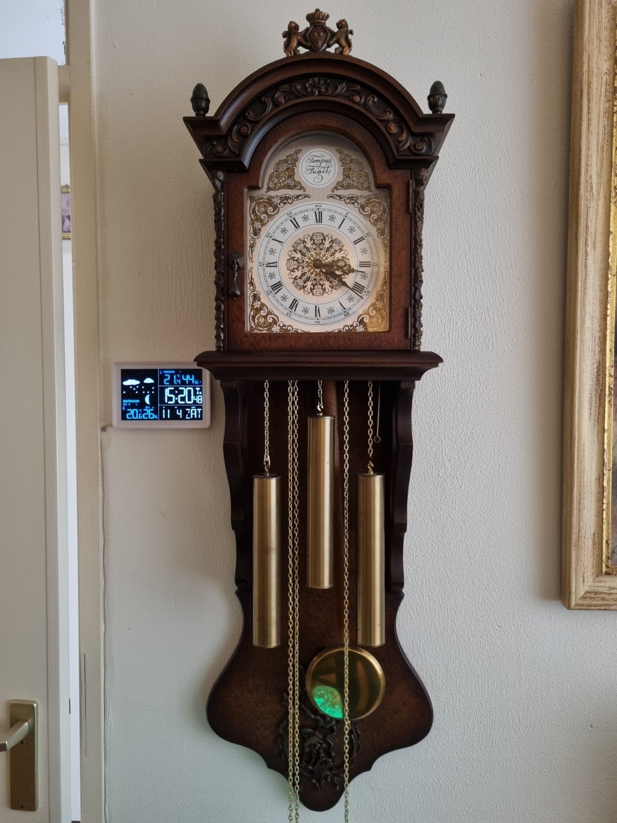 Antieke Tempus Fugit Hang klok met gewichten, Antiek en Kunst, Ophalen