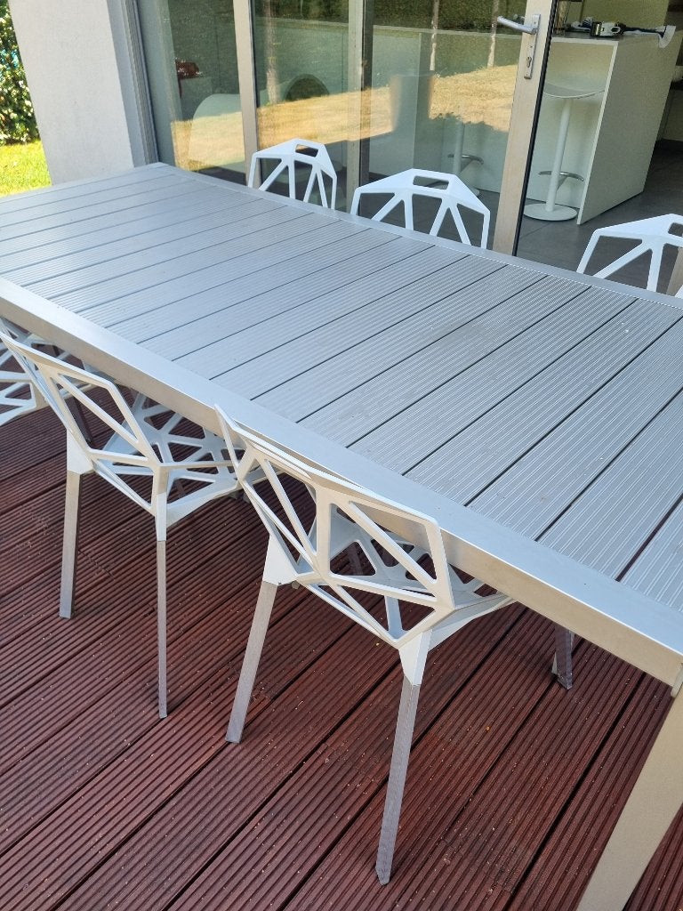 Driade Thali aluminium tafel 210 x 90 cm, Huis en Inrichting, Tafels | Eettafels, Ophalen, Gebruikt, 200 cm of meer, 50 tot 100 cm