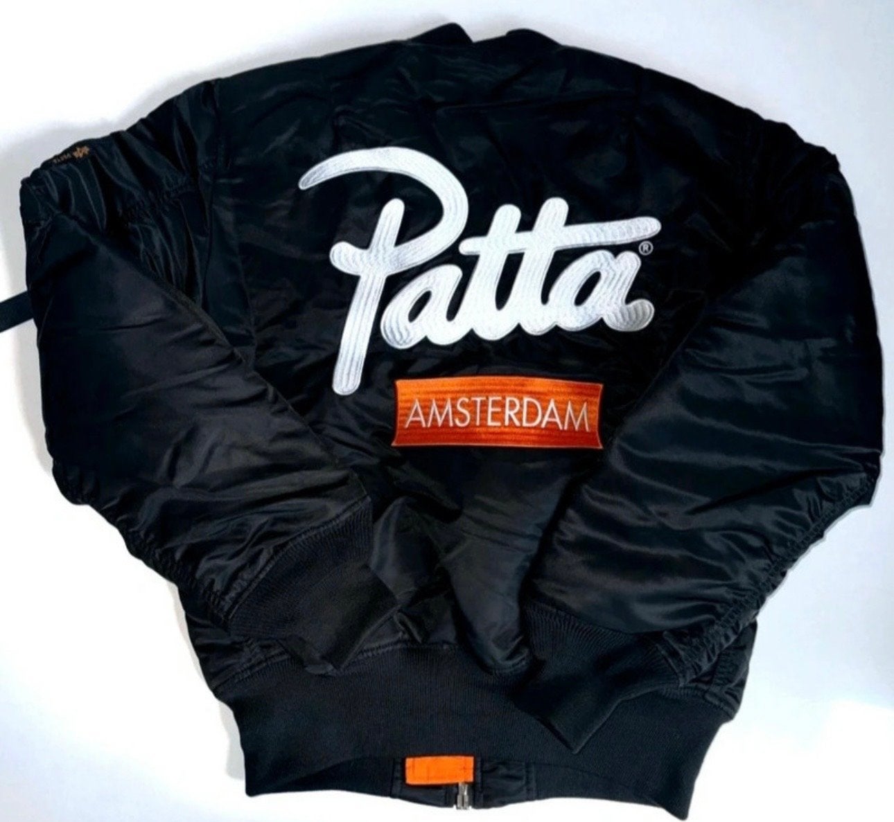 Patta Amsterdam Bomberjack - Zwart/Oranje (valt als L), Kleding | Heren, Ophalen of Verzenden, Zo goed als nieuw, Maat 52/54 (L)