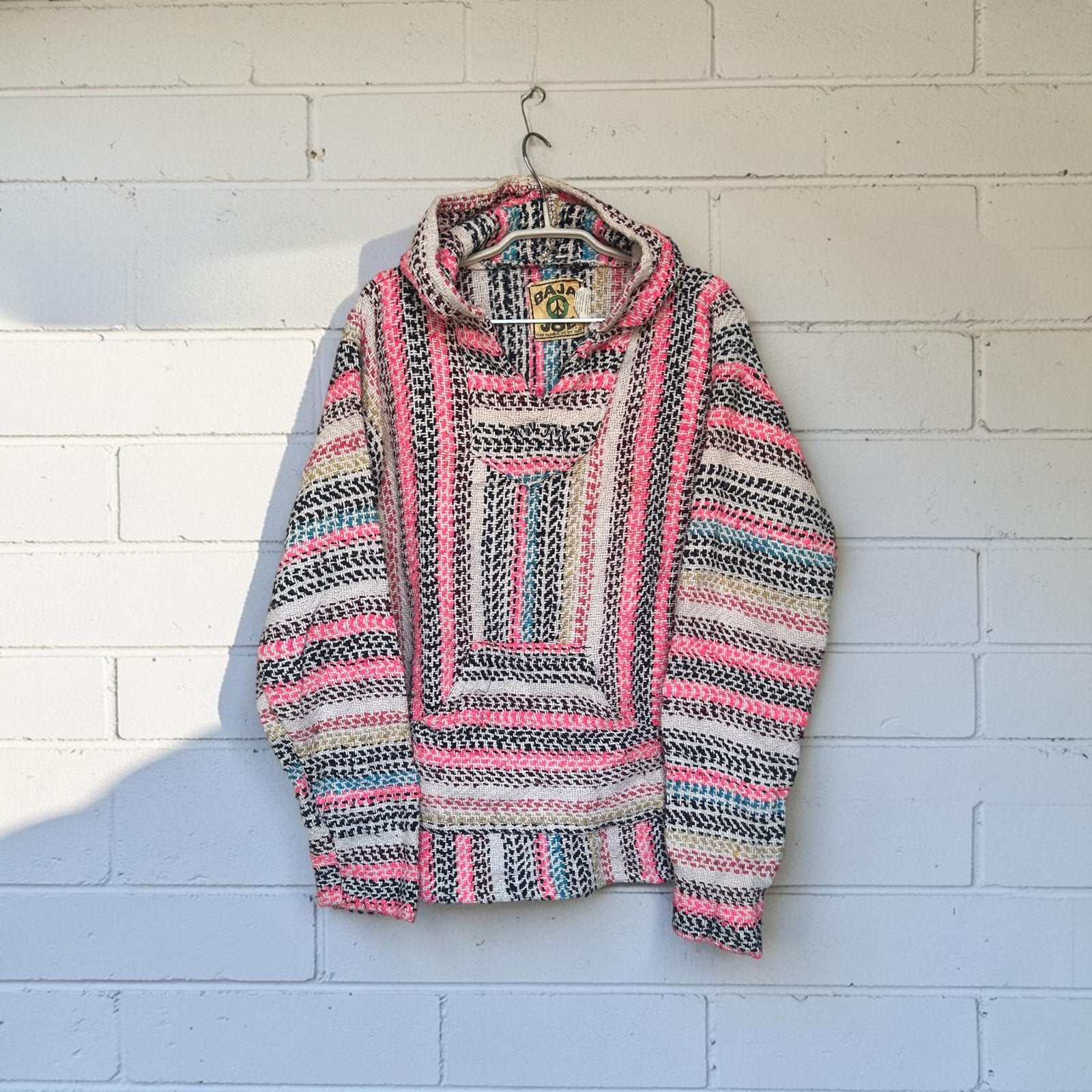 Vintage Baja Hoodie Maat S Roze Gebreid Streep Baja Joe, Verzenden, Zo goed als nieuw, Roze, Baja Joe