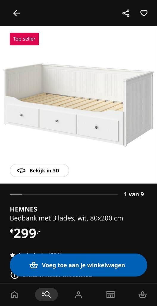 Ikea hemnes bedbank wit met 3 lades incl. bijpassend matras., Ophalen, Gebruikt, Wit, Tweepersoons