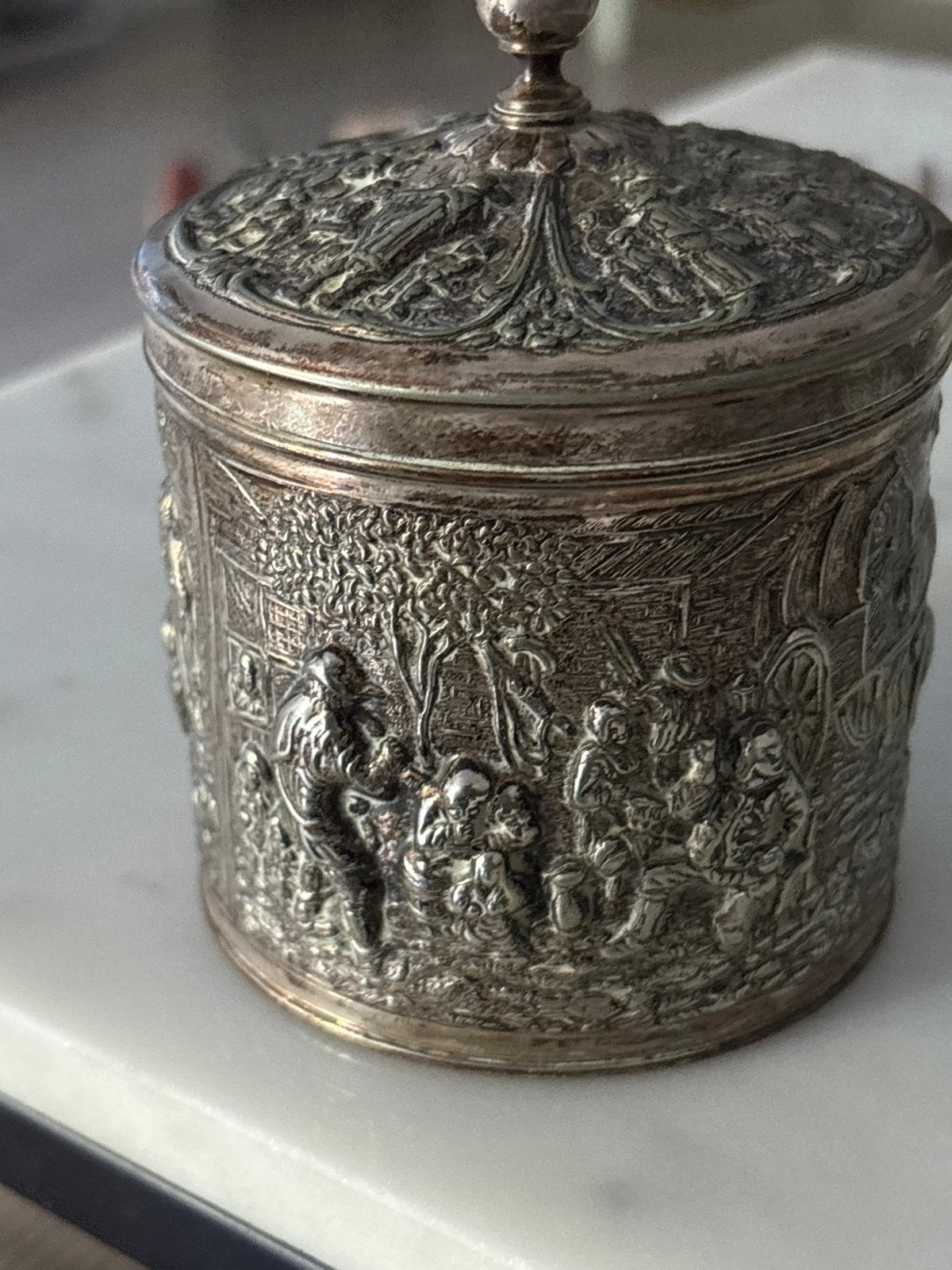 Douwe Egberts zwaar-Verzilverd (90) Theebusje - H. Hooijkaas, Ophalen of Verzenden, Zilver