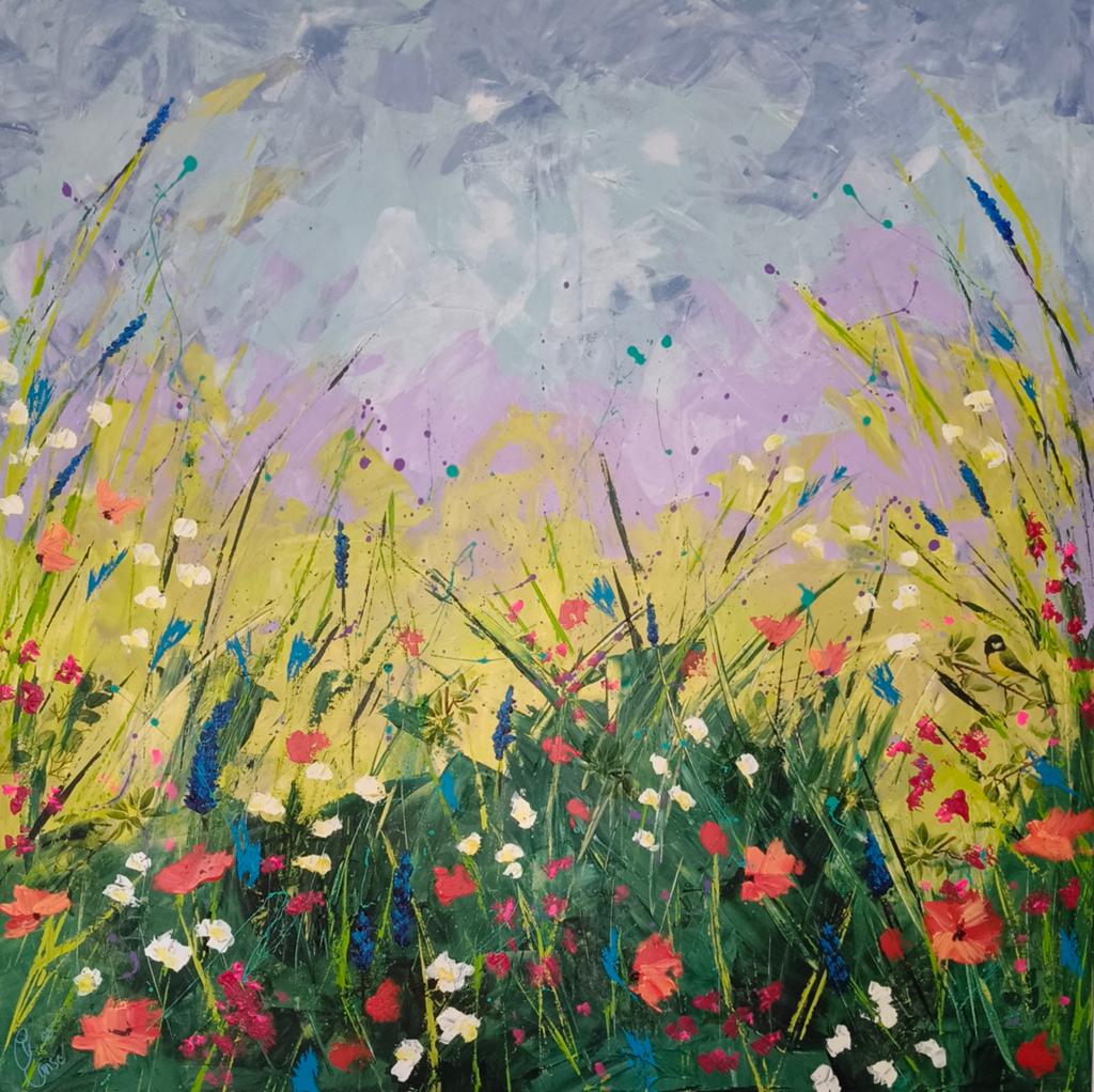 Schilderij bloemenweide 1 x 1 meter, Ophalen