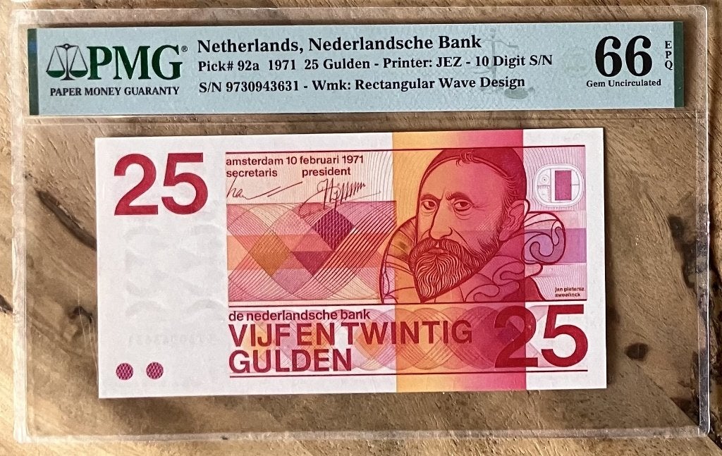 25 gulden 1971 Sweelinck ==> PMG 66, Postzegels en Munten, Ophalen, 25 gulden, Los biljet