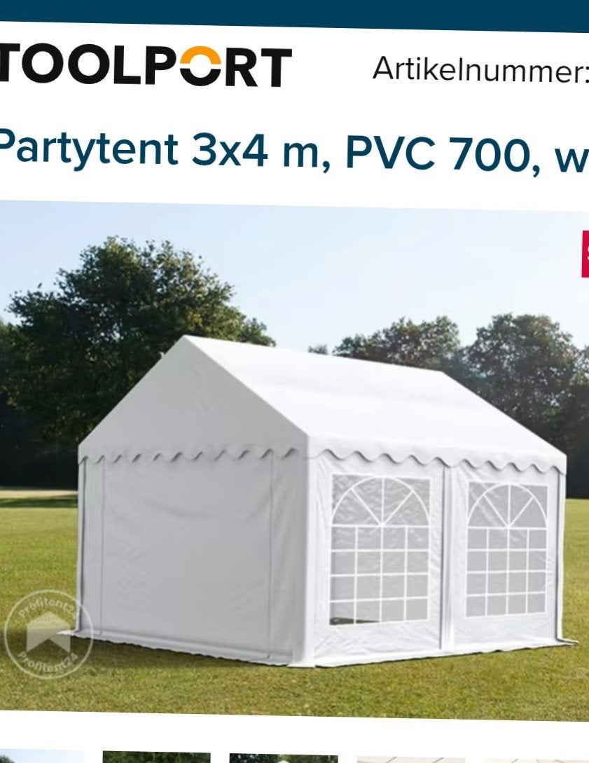 Partytent 3x4 m, PVC 700, wit - Ideaal voor feesten, Partytent, Nieuw, 4 tot 6 meter, 2 meter of meer