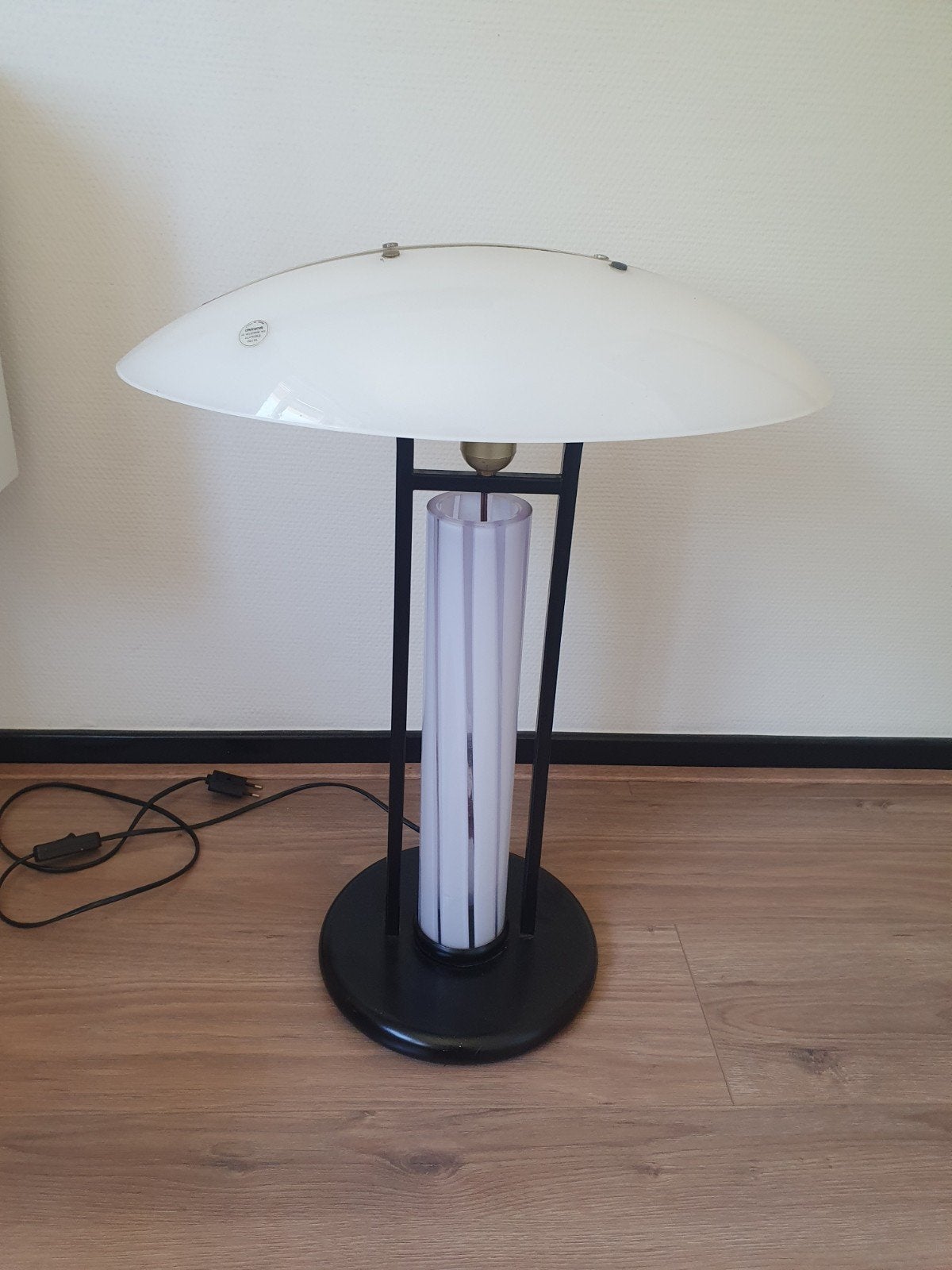 Vintage B&W Murano tafel lamp, 1980s, Ophalen, Vintage, Wit, Zo goed als nieuw