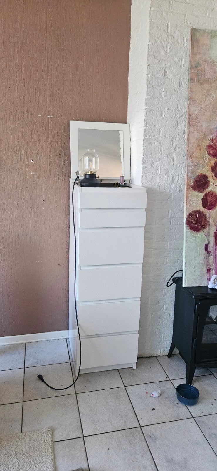 malm kast met spiegel, Huis en Inrichting, Kasten | Ladekasten, Ophalen, Gebruikt, 5 laden of meer, 50 tot 100 cm