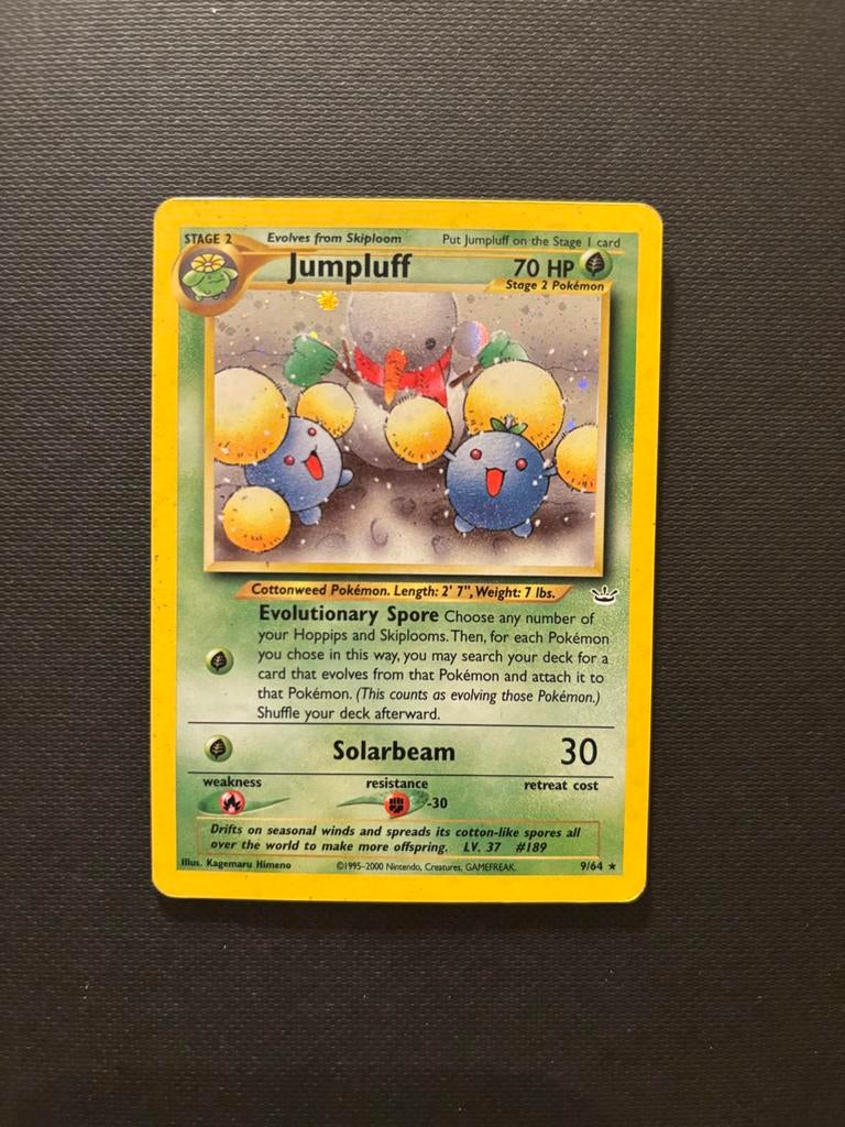 Pokémon Kaart: Jumpluff (Neo Genesis 9/111) Zeldzaam! - Holo, Ophalen of Verzenden, Zo goed als nieuw, Losse kaart