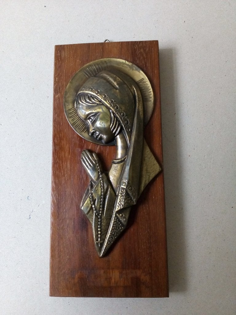 Art deco wanddecoratie. Madonna. Hout/Messing., Ophalen of Verzenden