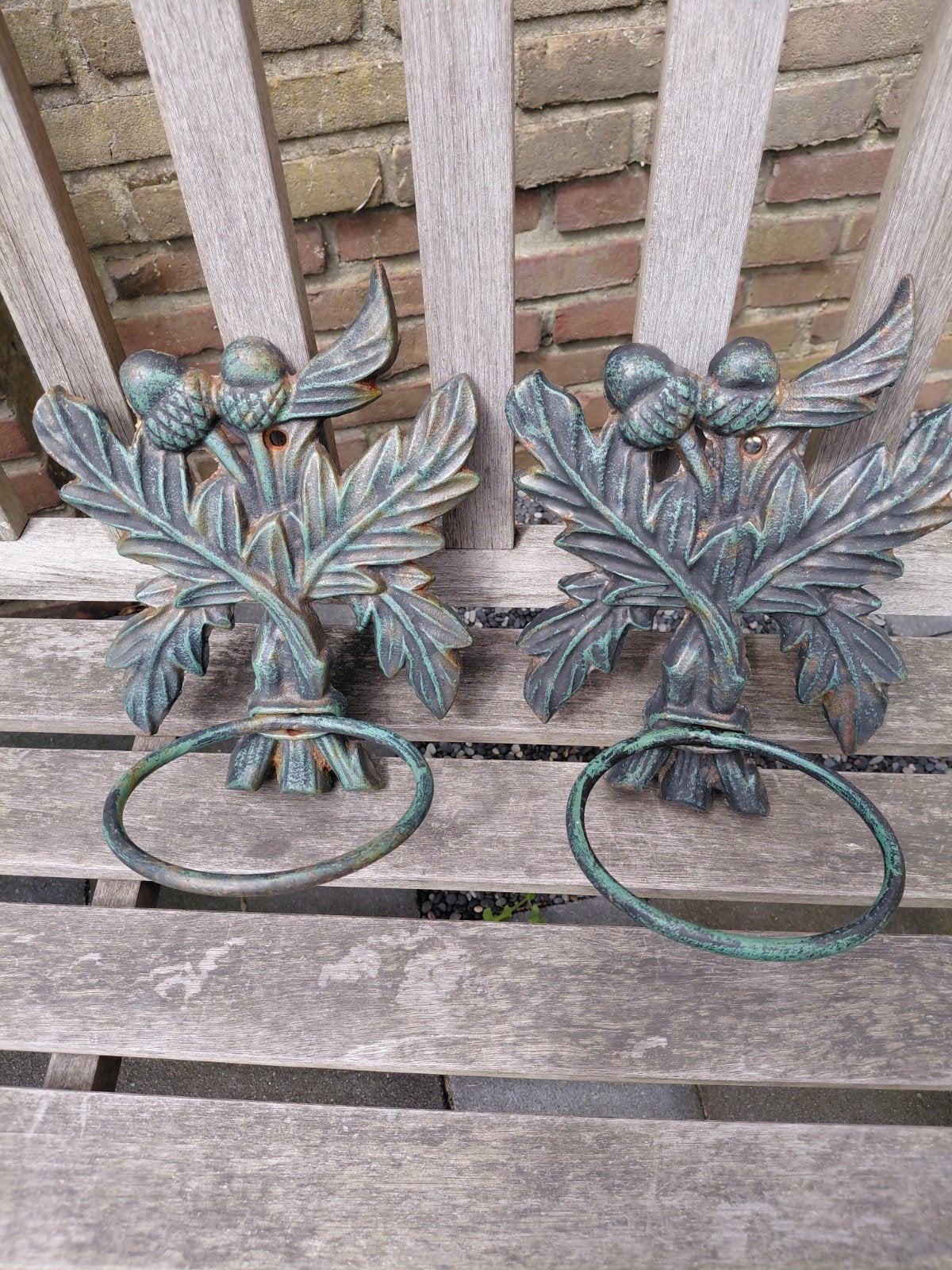 Decoratieve gietijzeren ringen met eikels en bladeren, Ophalen of Verzenden
